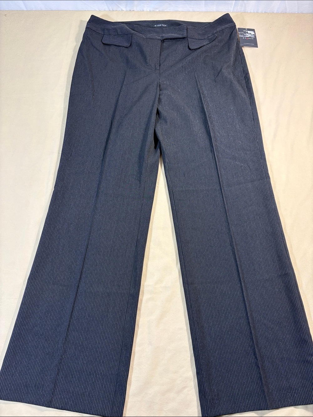 Axcess 16 Onyx Chalk Metallic Pinstripe Wide Leg Pants Liz Claiborne Slacks NWT
